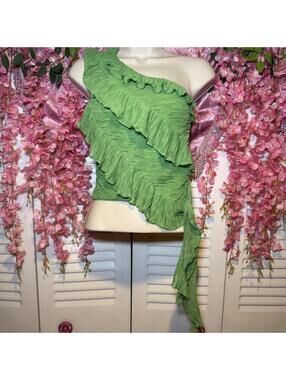 Zara Green ruffle one shoulder top #fairycore #summer